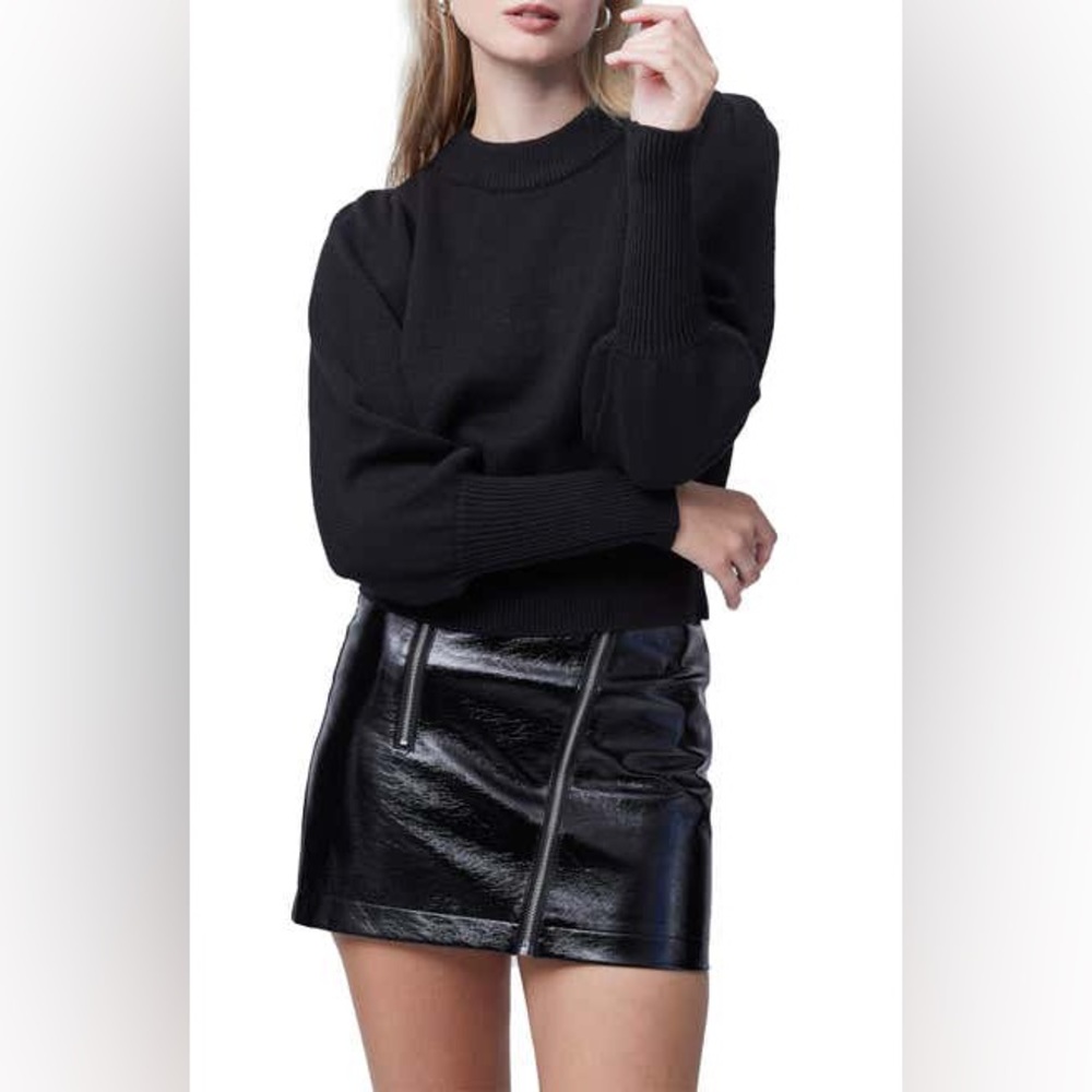 French Connection Puff Sleeve Crop Sweater in Black, Size Medium